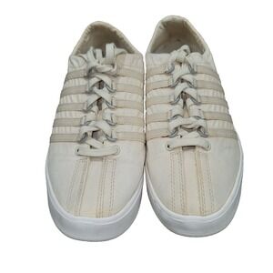 K-Swiss Women Platform Sneakers Sz 6 Ivory Canvas Lace Up Shoes Chunky Y2K Retro